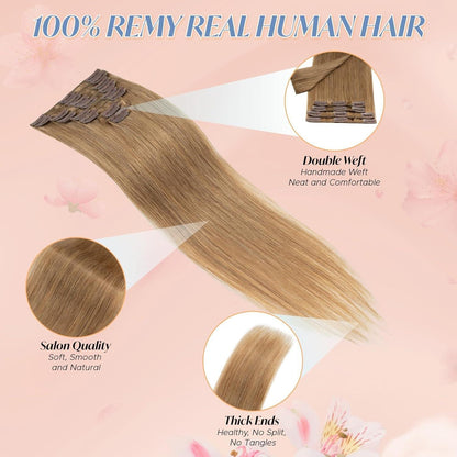 Dunkelblond Clip-in Haarverlängerung 20 Zoll Remy Echthaar
