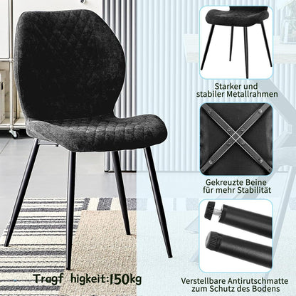 Esszimmerstühle 6er Set, Gepolsterte Leinenstühle Schwarz