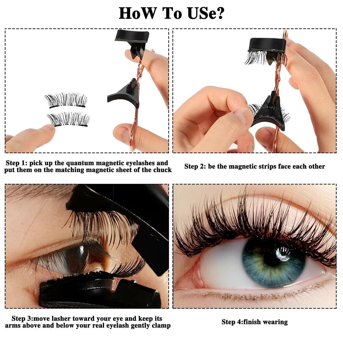 Magnetische Wimpern Set mit Zange & Applikator – 4 Stile