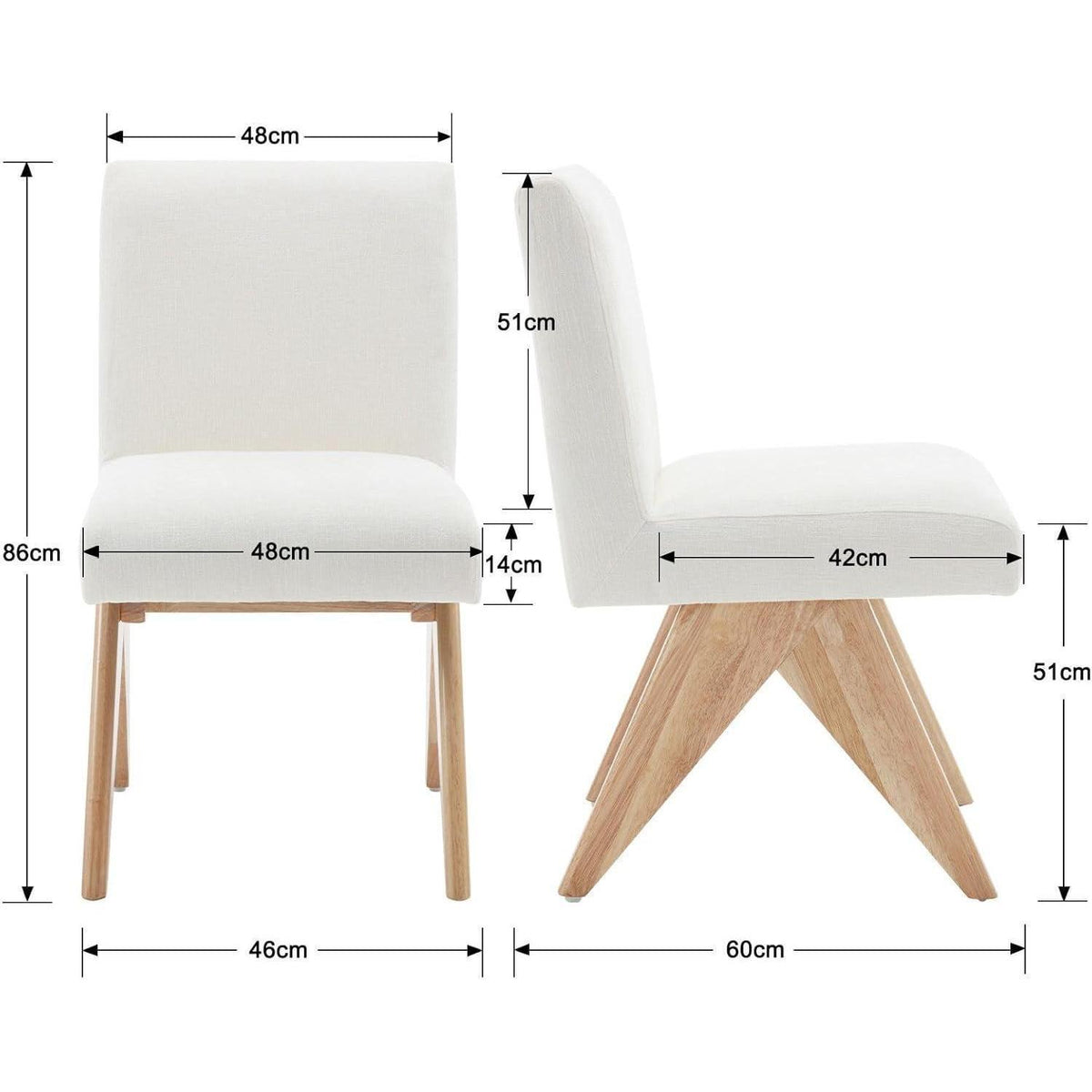 Chenille Esszimmerstühle 2er Set mit Holzbeinen – Beige