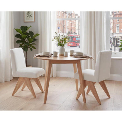 Chenille Esszimmerstühle 2er Set mit Holzbeinen – Beige