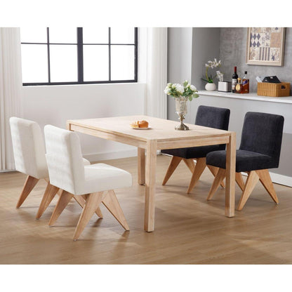 Chenille Esszimmerstühle 2er Set mit Holzbeinen – Beige