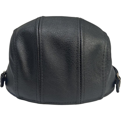 Schiebermütze Herren – Verstellbare Newsboy Cap Schwarz M-L in Lederoptik