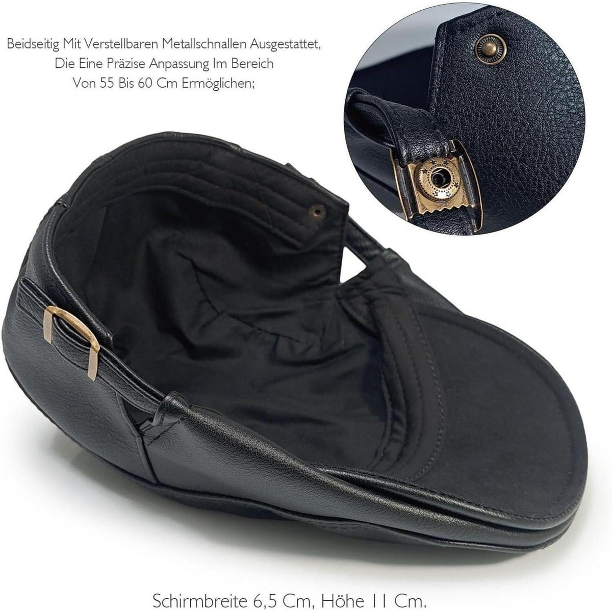 Schiebermütze Herren – Verstellbare Newsboy Cap Schwarz M-L in Lederoptik