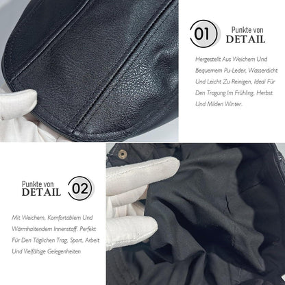 Schiebermütze Herren – Verstellbare Newsboy Cap Schwarz M-L in Lederoptik