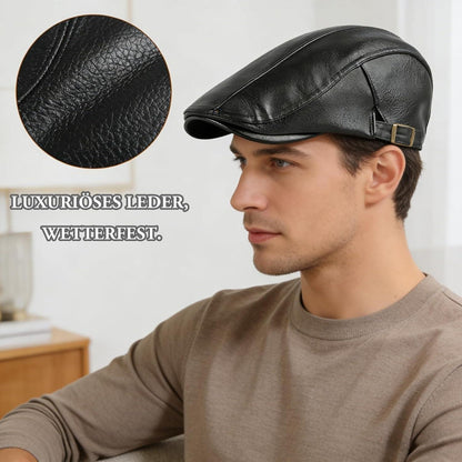 Schiebermütze Herren – Verstellbare Newsboy Cap Schwarz M-L in Lederoptik