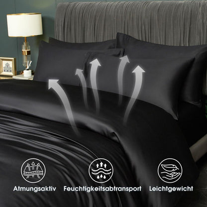 Kühlende Bambus Bettwäsche Set 135x200 cm – 4tlg. Schwarz