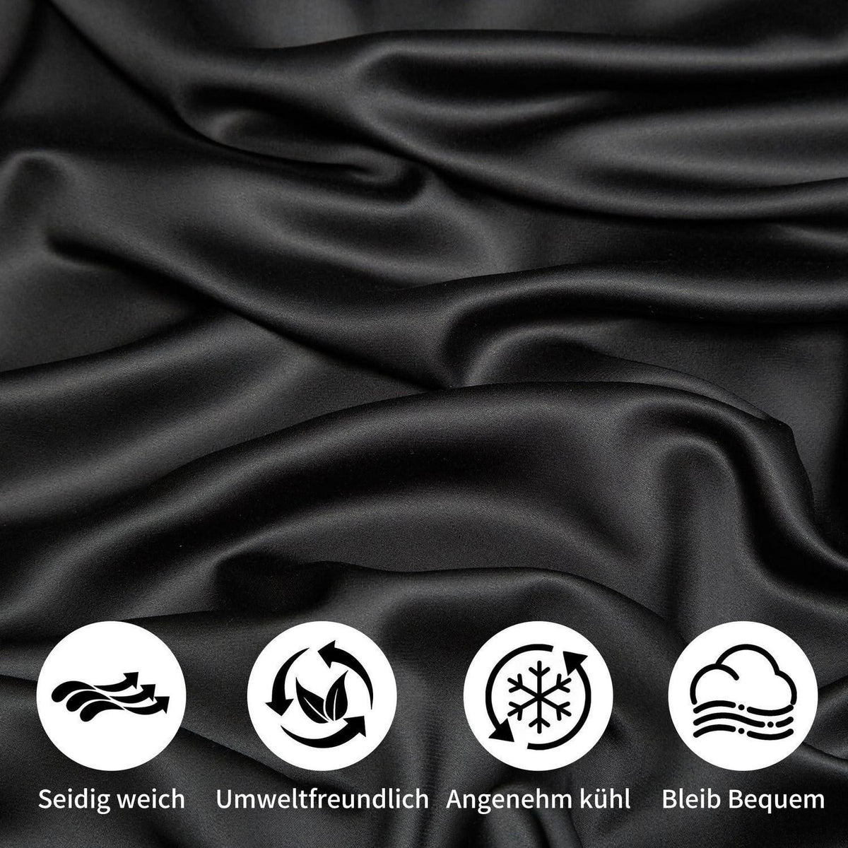 Kühlende Bambus Bettwäsche Set 135x200 cm – 4tlg. Schwarz