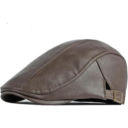 Schiebermütze Herren – Verstellbare Newsboy Cap Kaffee in Lederoptik