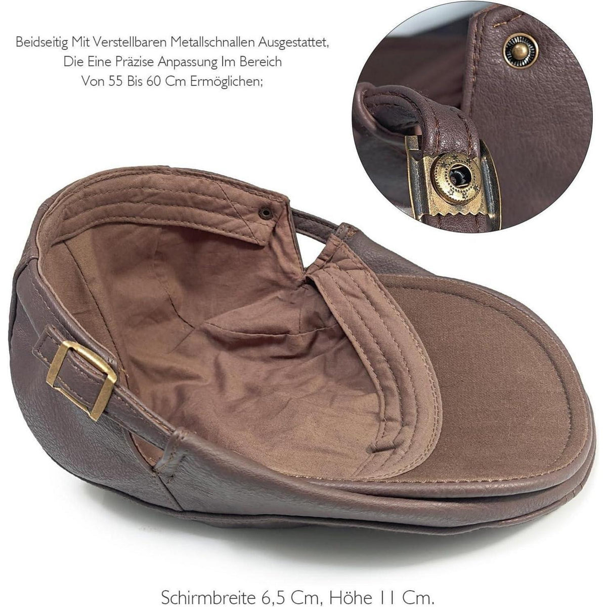 Schiebermütze Herren – Verstellbare Newsboy Cap Kaffee in Lederoptik