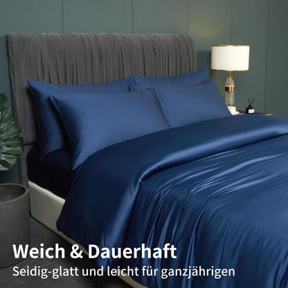 Kühlende Bambus Bettwäsche Set Dunkelblau 135x200 cm 4tlg.