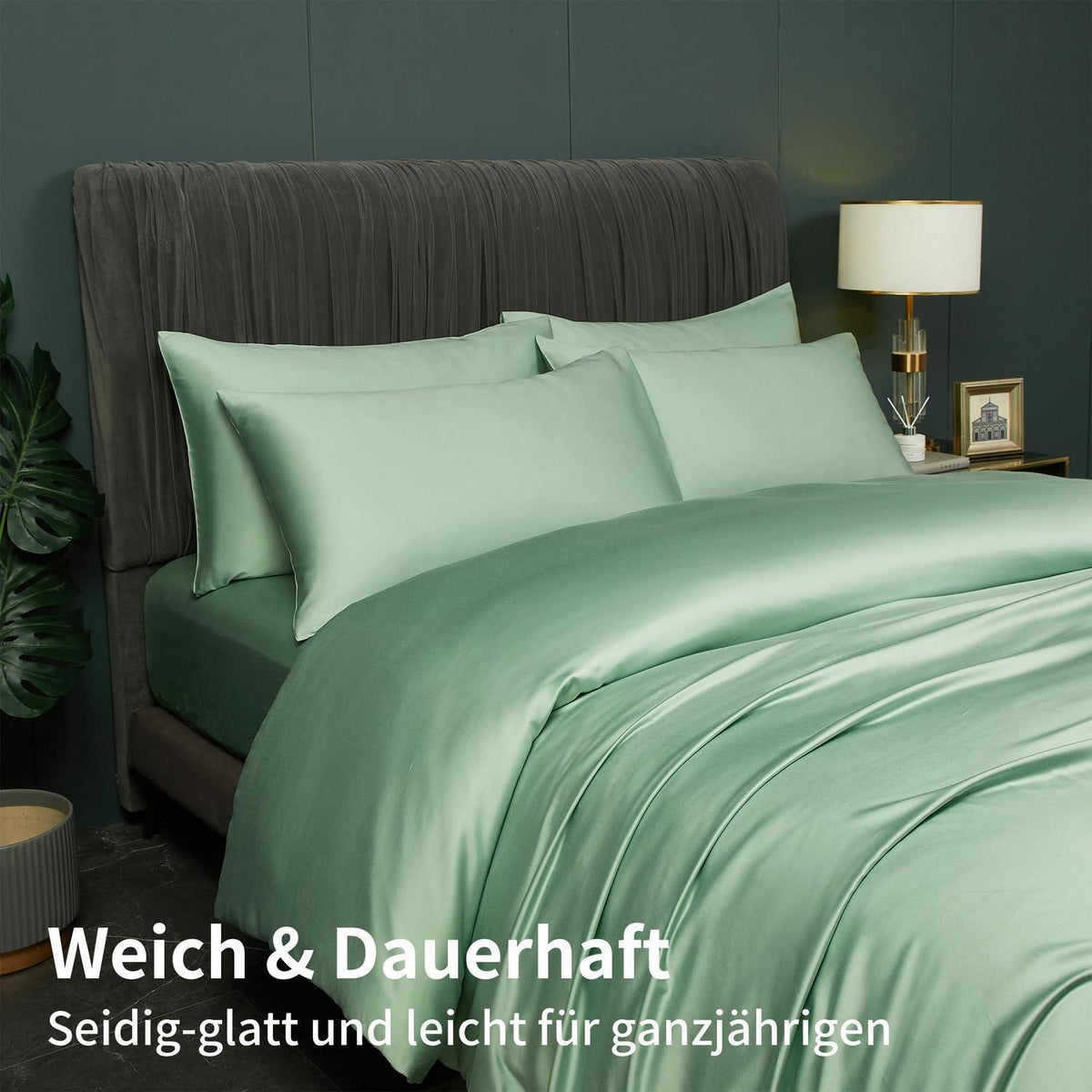 Bettwäsche-Set Bambus Grün 220x240 cm + 2x 80x80 cm