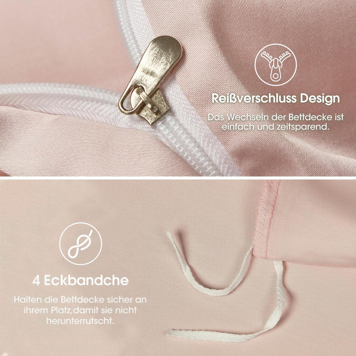 Bettwäsche-Set Rosa 220x240 cm Bambus Bettwäsche 3tlg.