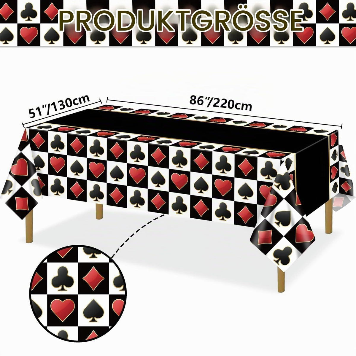 4x Casino Tischdecke Schwarz Rechteckig Poker Party Deko