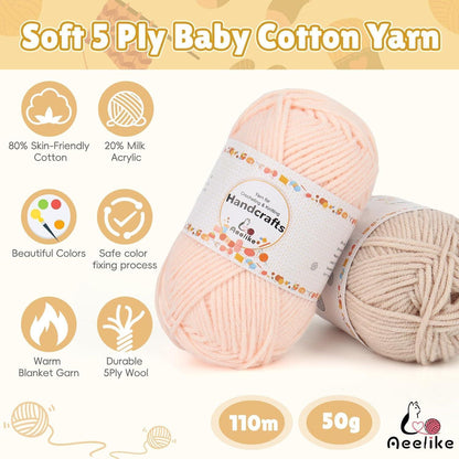 Häkelwolle Set 17 Farben - 600g Acryl Baumwolle zum Stricken