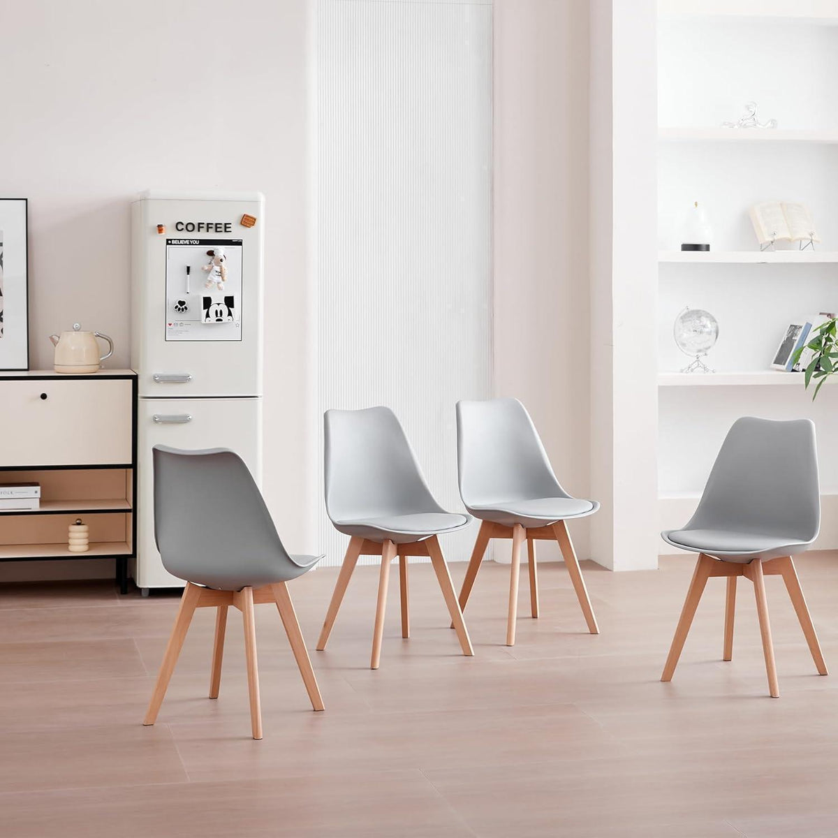 Esszimmer-Set Holz mit 6 skandinavischen Stühlen Grau