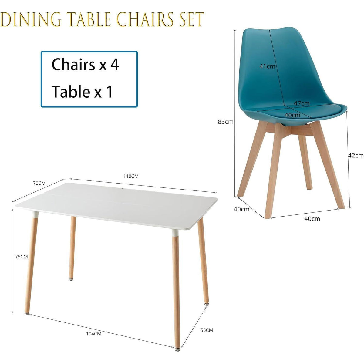Esszimmer-Set Holz Mintgrün – Esstisch mit 4 skandinavischen Stühlen