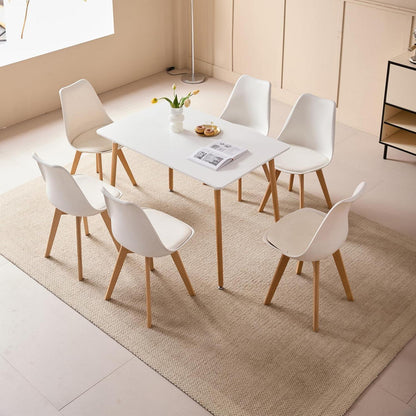 Esszimmer-Set Holz mit 6 skandinavischen Stühlen Weiß