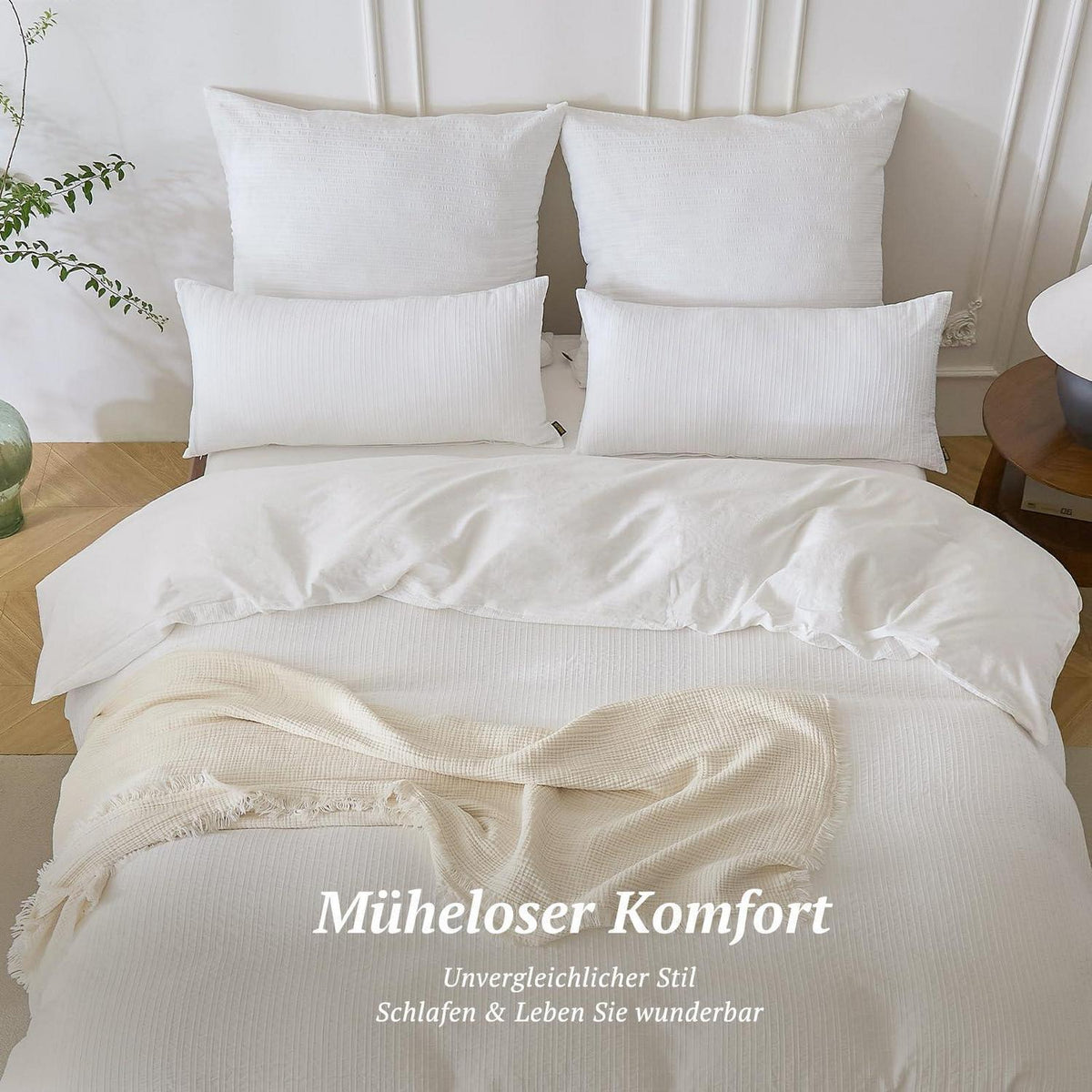 Bettwäsche-Set 135x200 Baumwolle Gestreift Weiß 4tlg.