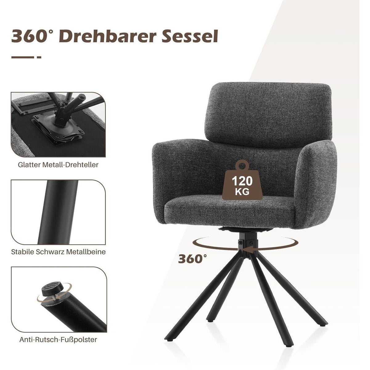 Drehbarer Esszimmerstuhl Grau – Chenille Bürostuhl & Sessel