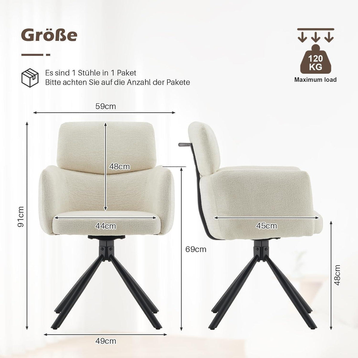 Drehbarer Esszimmerstuhl Chenille Beige – Bequemer Bürostuhl