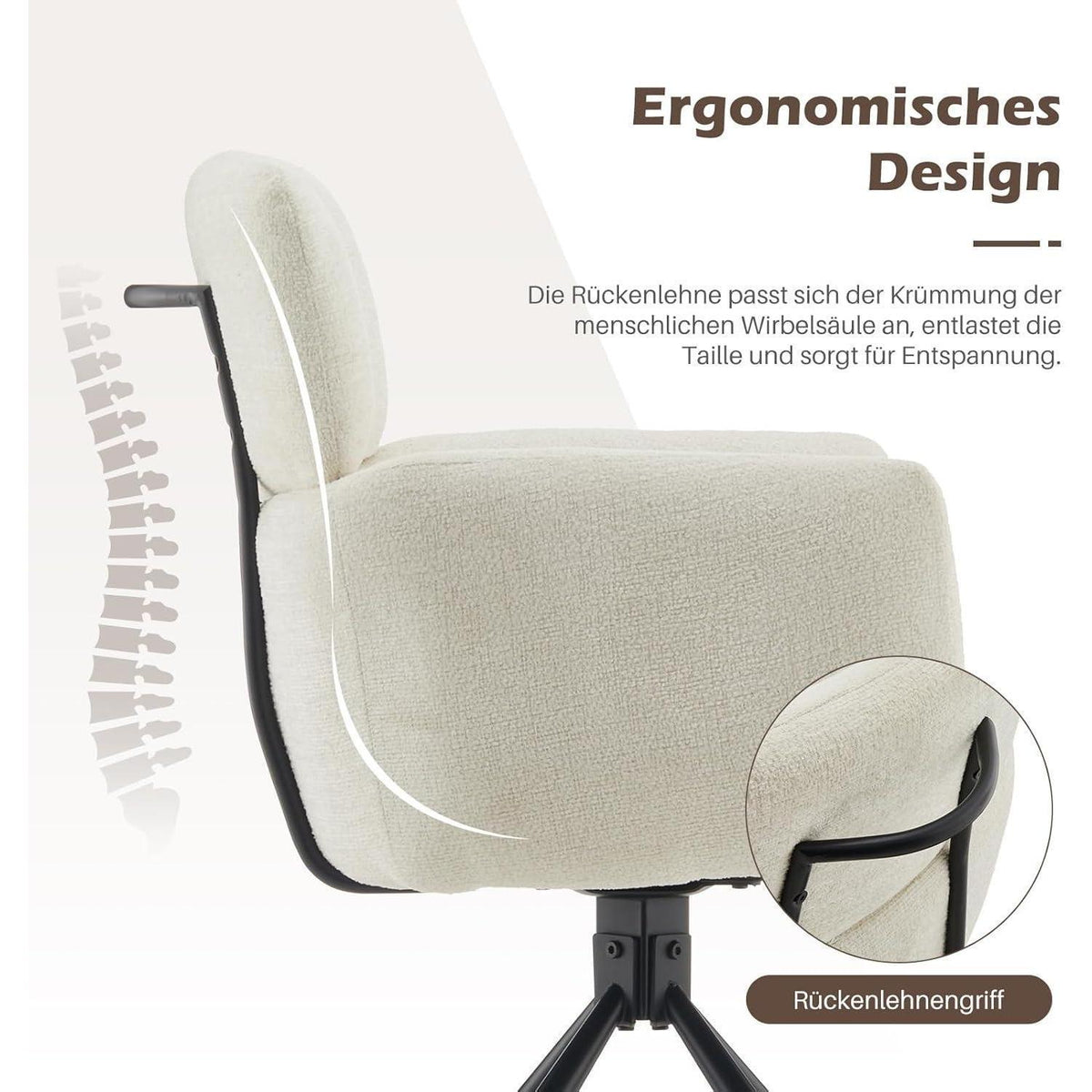 Drehbarer Esszimmerstuhl Chenille Beige – Bequemer Bürostuhl