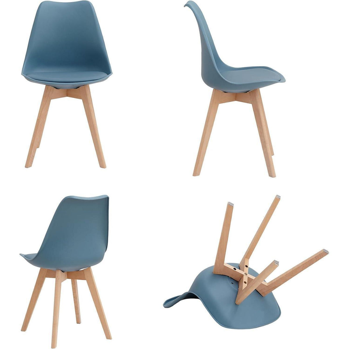 Esszimmer-Set Holz & Dunkelblau – Esstisch mit 4 Stühlen
