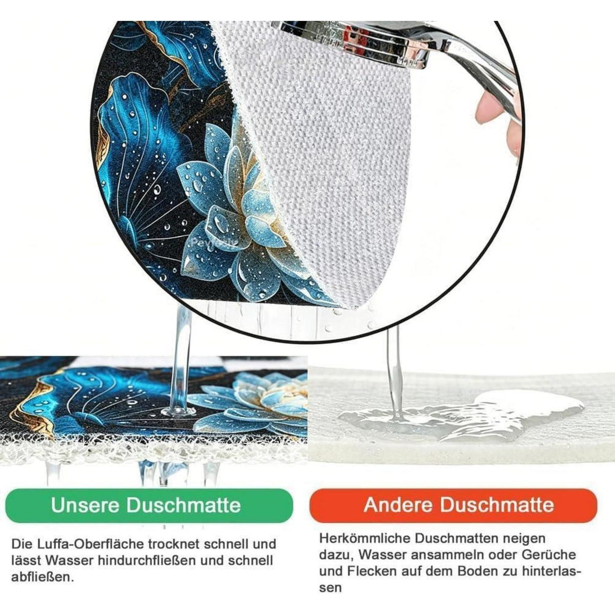 Rutschfeste Duschmatte 100x150 cm – Modernes Lotus-Muster