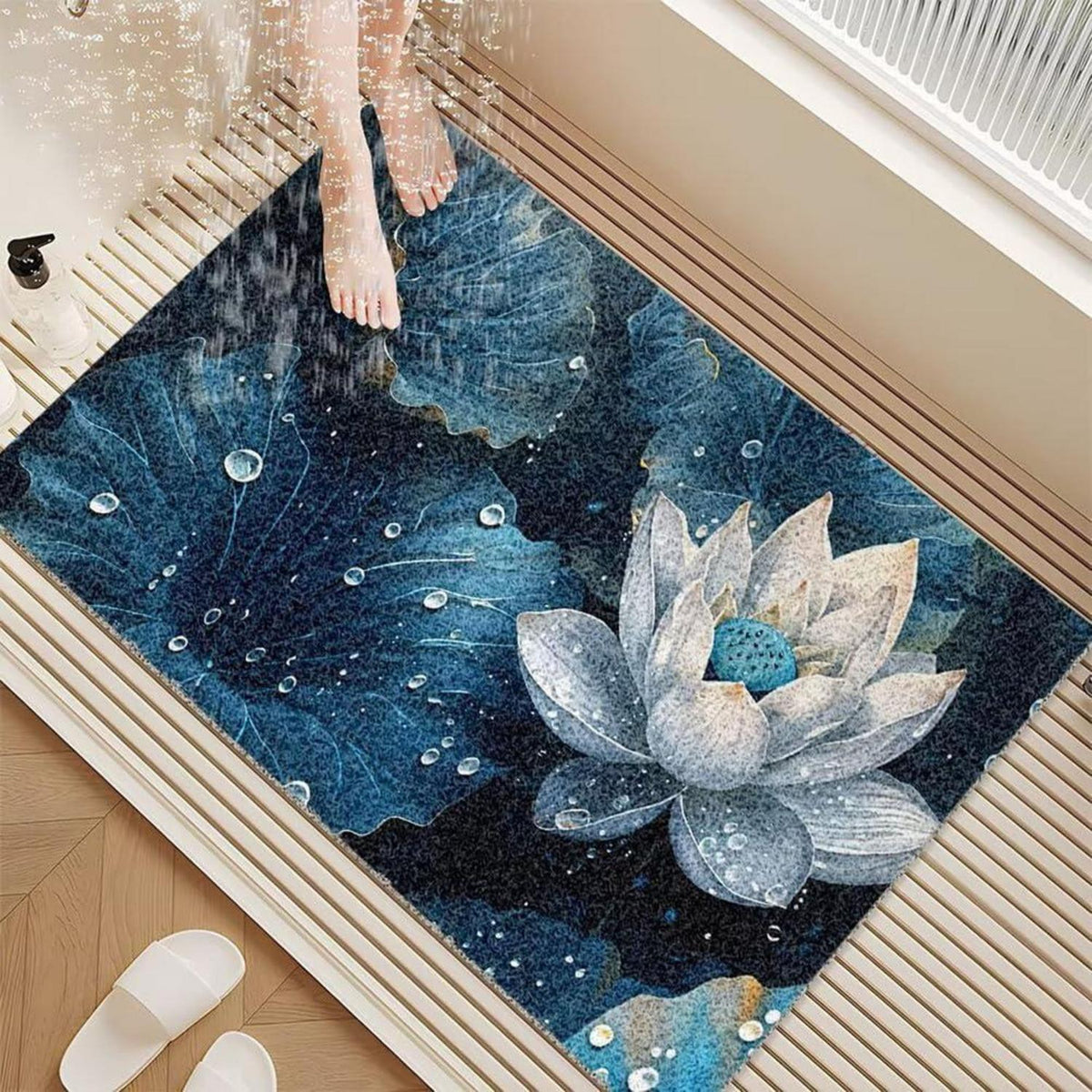 Rutschfeste Duschmatte 100x120 cm – Modernes Lotus-Muster