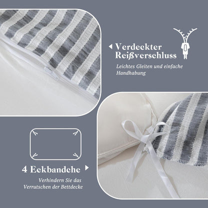 Bettwäsche-Set 135x200 Baumwolle Gestreift Blaugrau & Weiß 4tlg.