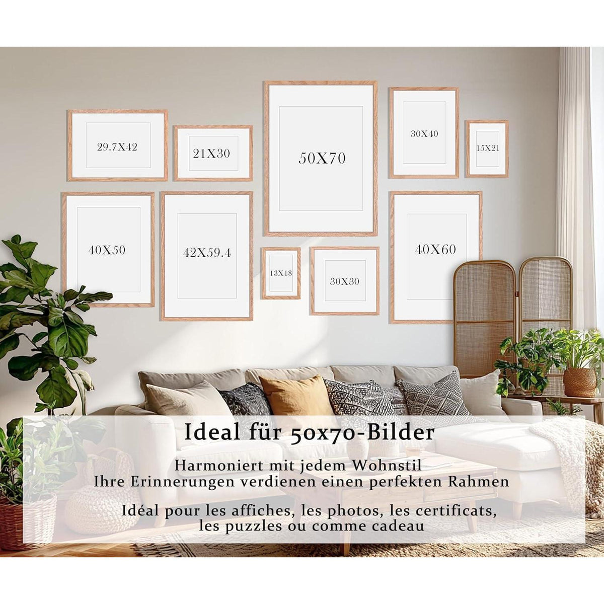 Bilderrahmen Eiche 50x70cm mit Passepartout 40x50cm (2er Set)