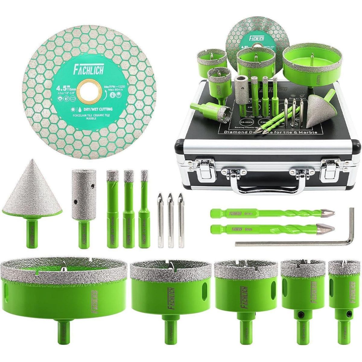 Diamant Fliesenbohrer Set 16-teilig mit Trennscheibe