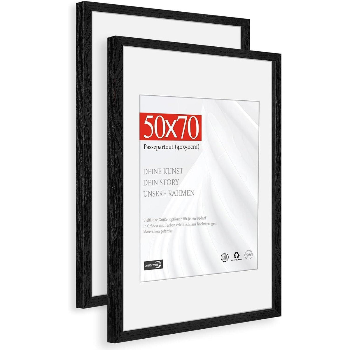Bilderrahmen 50x70cm Eiche Schwarz, 2er Set, Wandmontage
