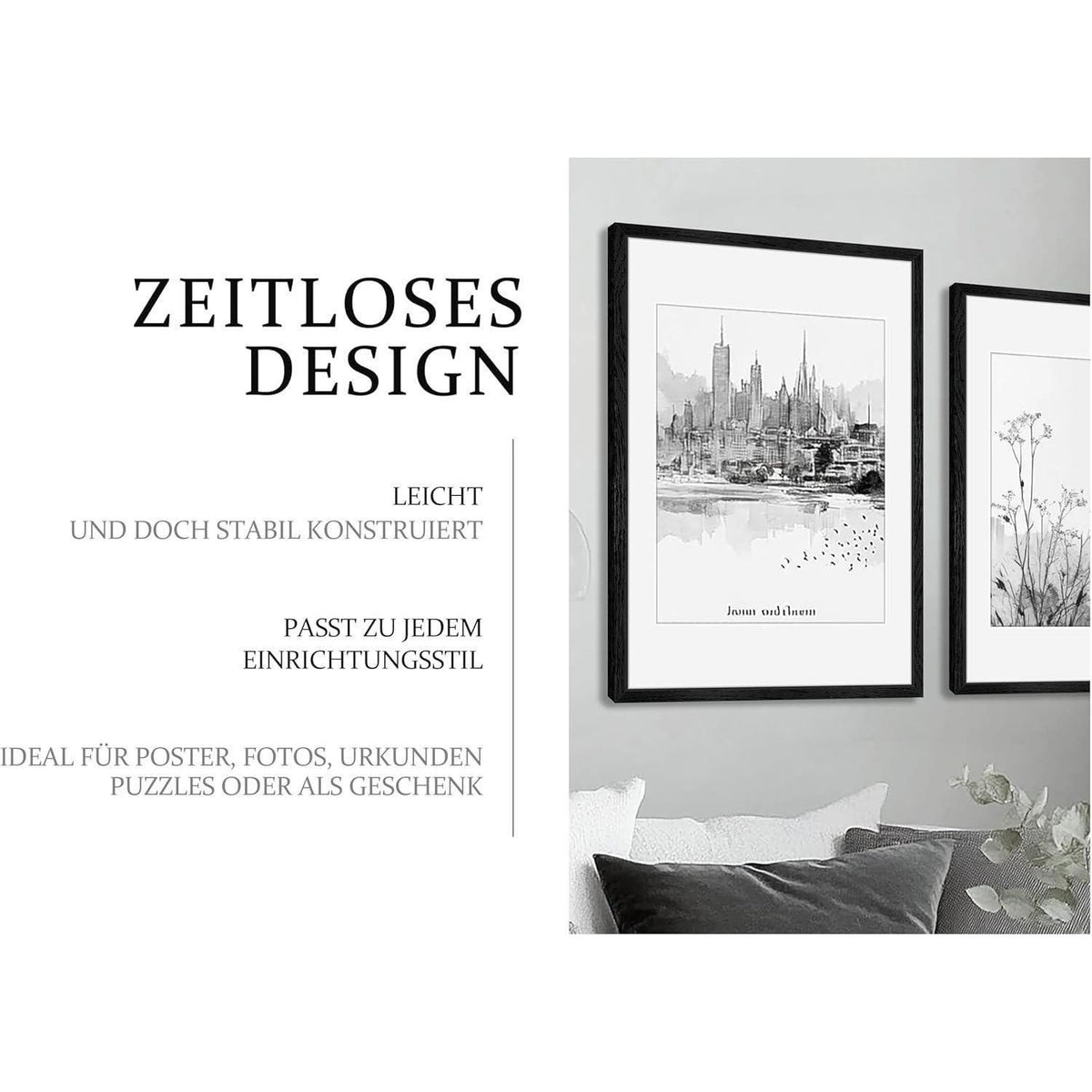 Bilderrahmen 50x70cm Eiche Schwarz, 2er Set, Wandmontage