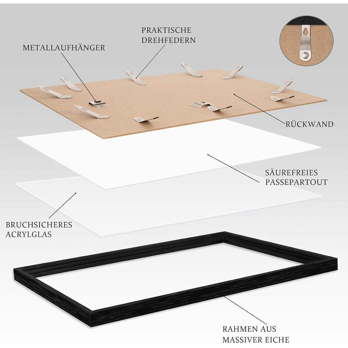 Bilderrahmen 50x70cm Eiche Schwarz, 2er Set, Wandmontage
