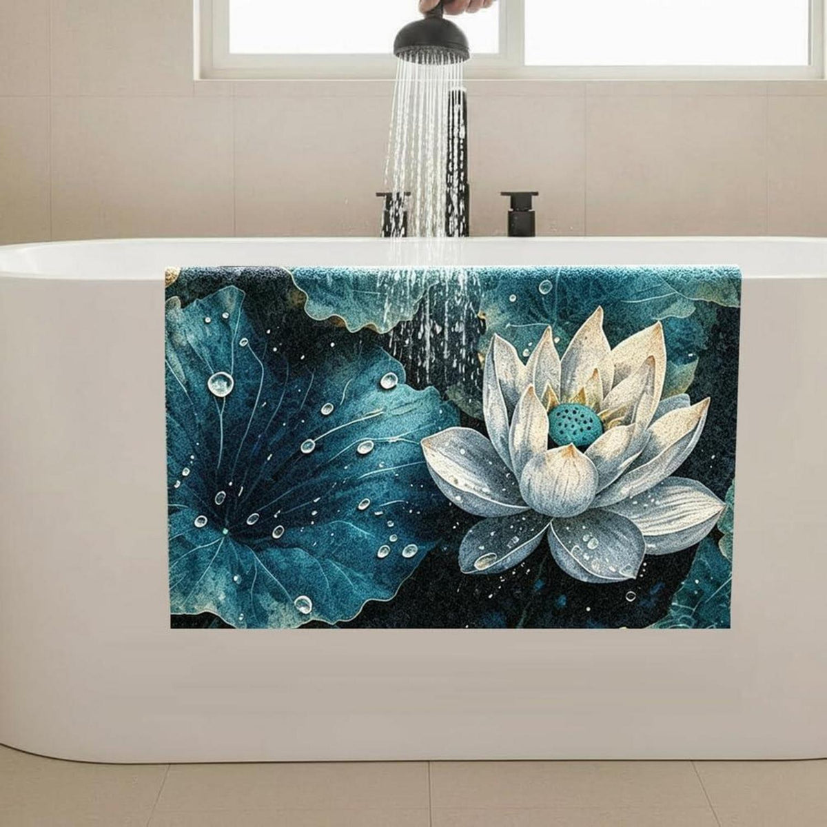 Rutschfeste Duschmatte 110x130 cm – Modernes Lotus-Muster