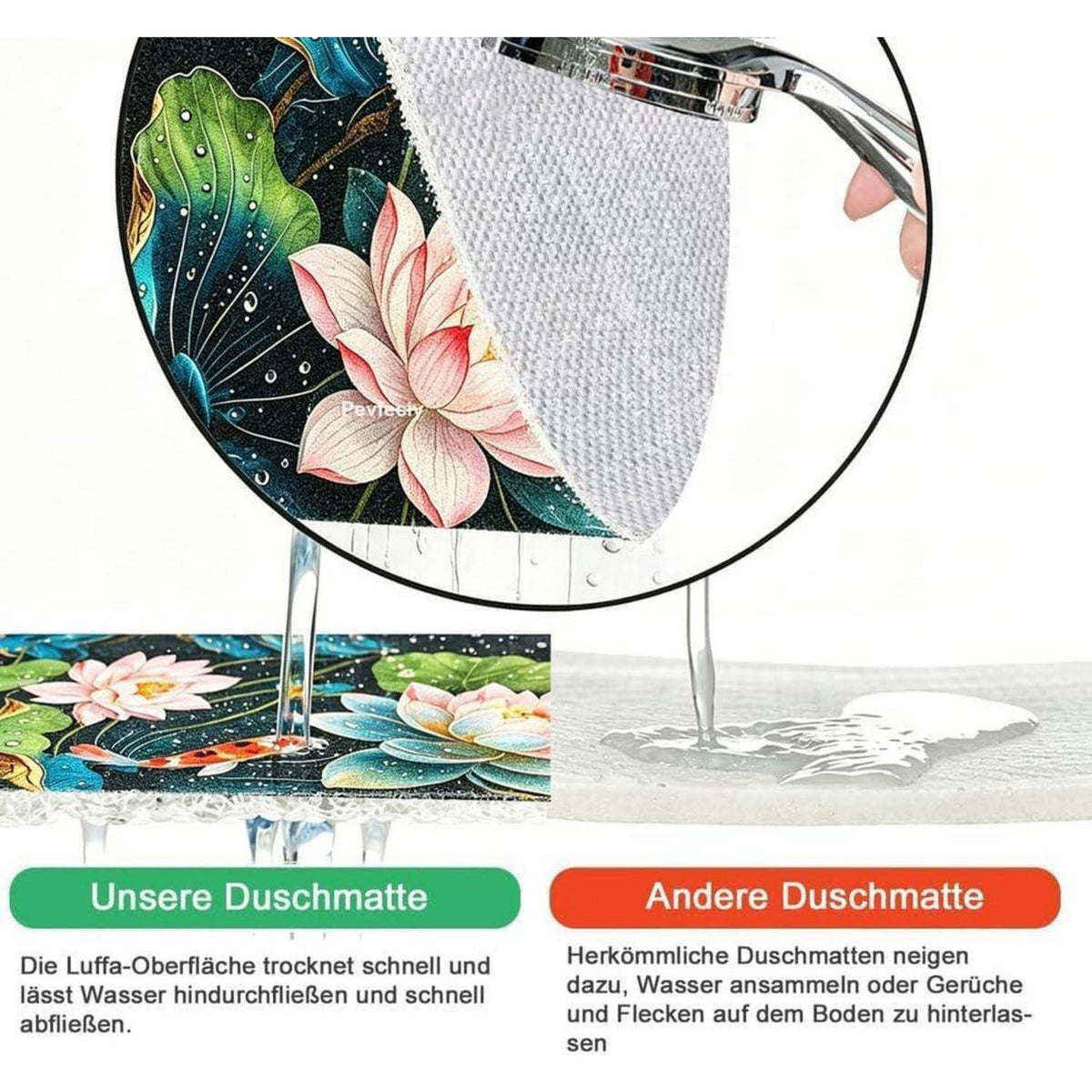 Rutschfeste Duschmatte 130x150 cm – Modernes Lotus-Muster