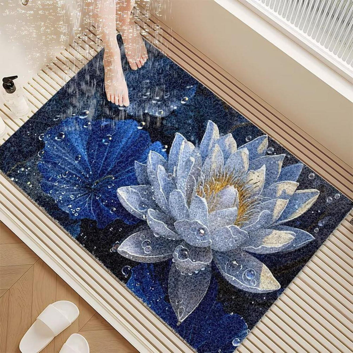 Rutschfeste Duschmatte 130x130 cm – Modernes Lotus-Muster