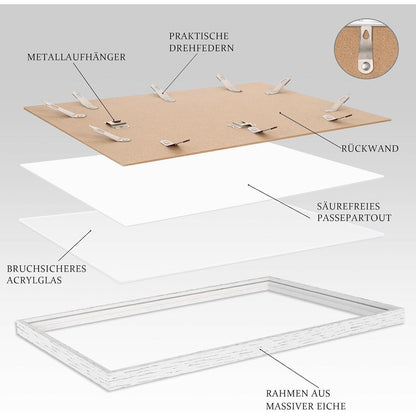 Bilderrahmen 50x70cm Eiche Weiß 2er Set mit Passepartout