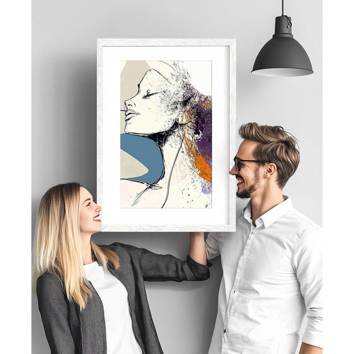 Bilderrahmen 50x70cm Eiche Weiß 2er Set mit Passepartout