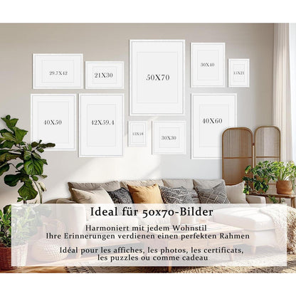 Bilderrahmen 50x70cm Eiche Weiß 2er Set mit Passepartout