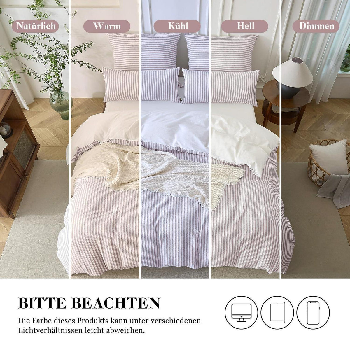 Bettwäsche-Set 135x200 Baumwolle Gestreift Altrosa & Weiß 4tlg.