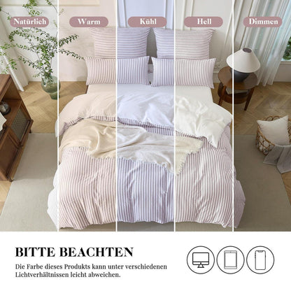 Bettwäsche-Set 135x200 Baumwolle Gestreift Altrosa & Weiß 4tlg.
