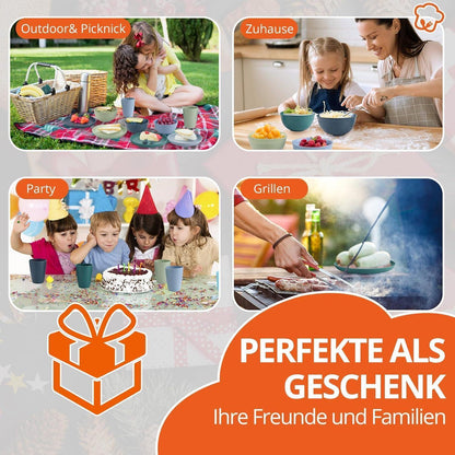 12-teiliges Camping Geschirr Set für 4 Personen, Blau