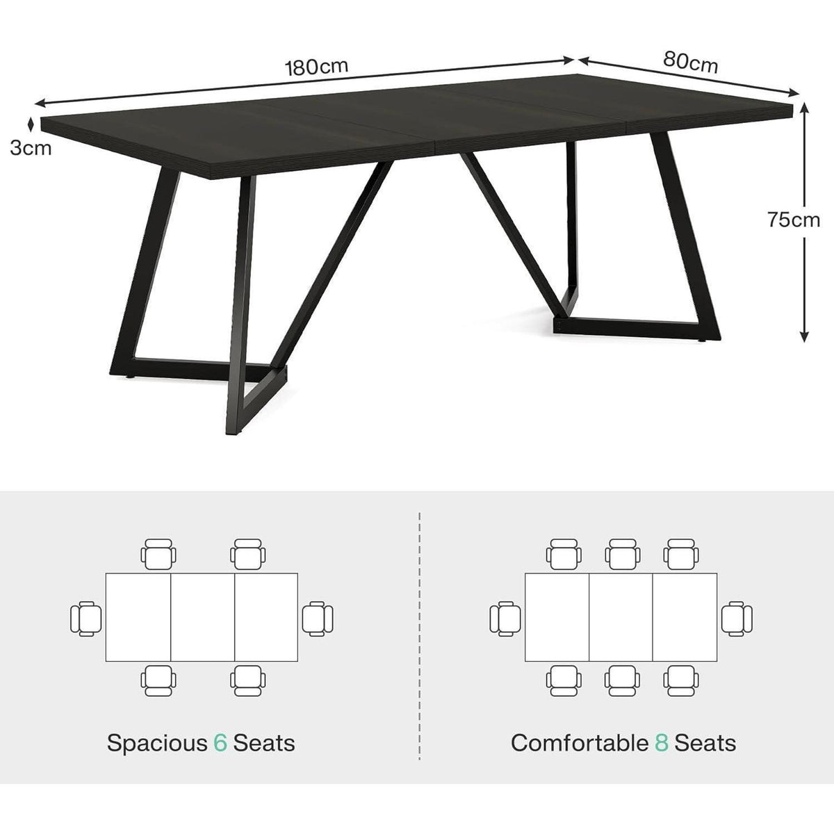 180cm Schreibtisch – Moderner Computertisch mit Metallgestell Schwarz