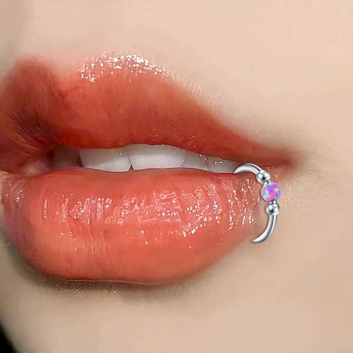 2er Set Nasenring Hoop Segment Clicker Edelstahl 16G Azurblau Opal