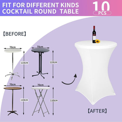 Weiße Stretch Tischdecke Ø 70cm - 10er Set für Stehtische