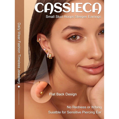 12 Paar Damen Ohrringe Set | Edelstahl & 14K Gold Ohrstecker