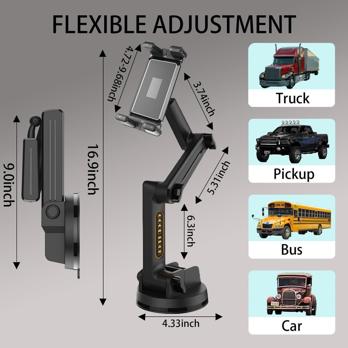 LKW Tablet Halterung mit Langem Arm & Starkem Saugnapf