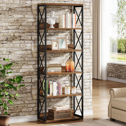 Industrie Bücherregal 6-stöckig, 178cm hoch, Braun & Schwarz